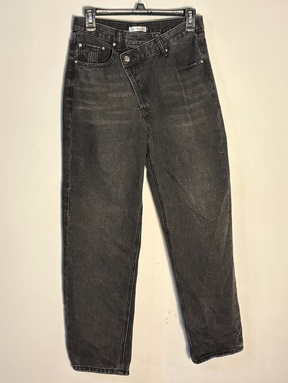 Adele B. Women's Black Asymmetrical Cross-Waist Button-Fly Jeans 009-0034
